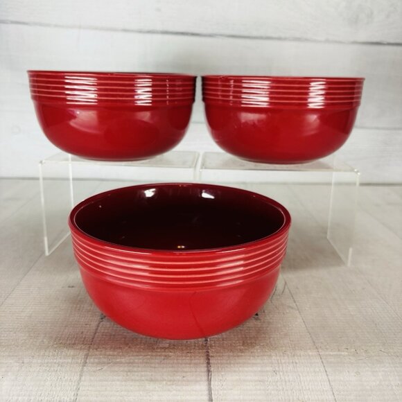 Mainstays CHIARA Solid Red Embossed Stoneware Large Soup Cereal Bowls Set of 3 - Picture 5 of 16